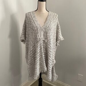 Gray Gypsy Knit Fringe Poncho Sweater size Small Oversized Gray Boho Chic Indie